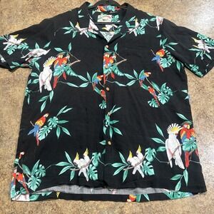Vintage Paradise Found Shirt Hawaiian Parrots Cockatoos Mens XL Black